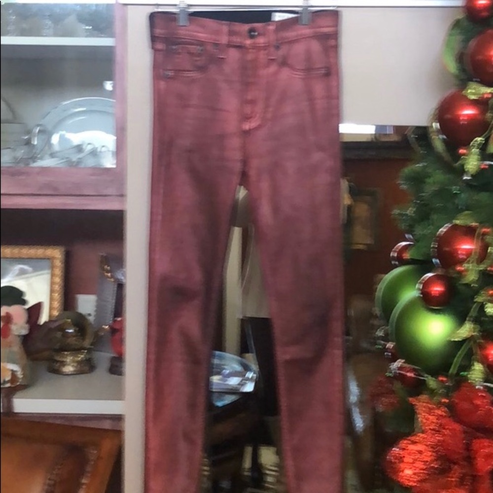 High Rise Ankle Skinny burgundy with sparkle jeans